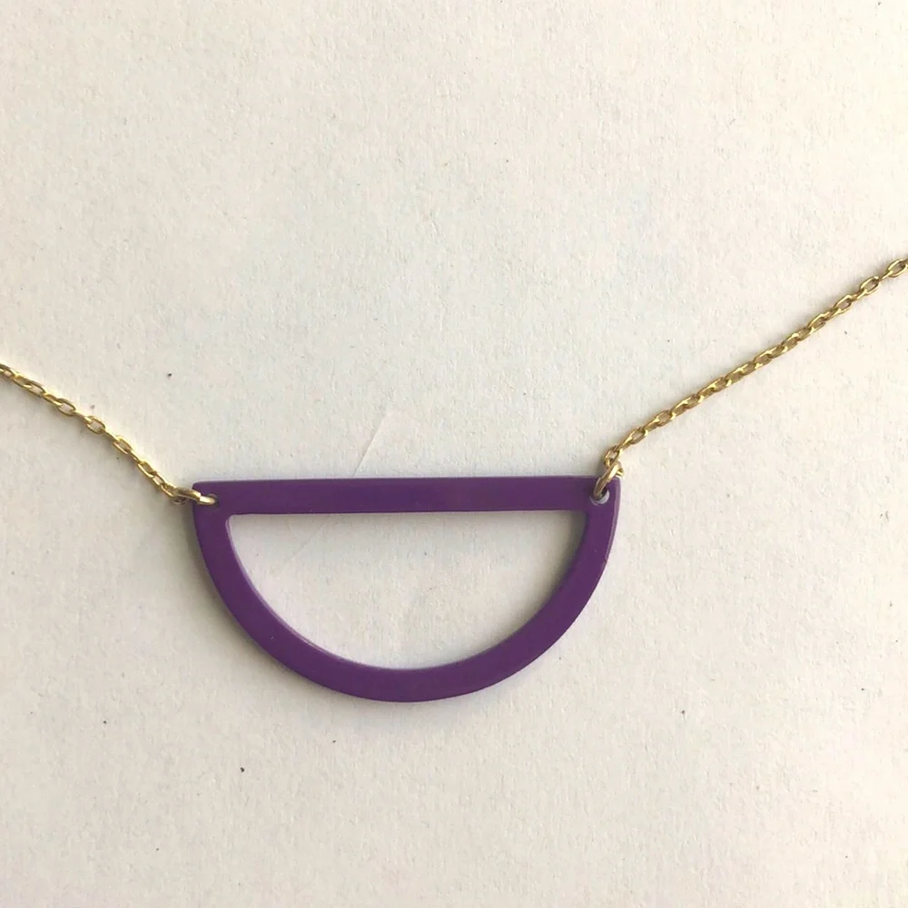 Kate Spade Saturday Purple Half Moon Gold tone Necklace - Picture 3 of 3